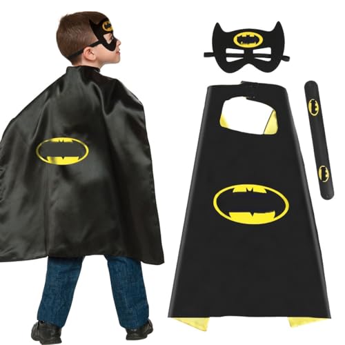Philoctes Capas Carnaval Infantiles,Cosplay Capa y Máscara Negro Niños,Regalos Disfraces Fiesta de Cumpleaños,Disfraces Halloween Carnaval para niños y niñas de 3 a 9 años
