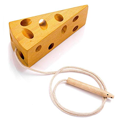 image for SMALL FISH Wooden Lacing Cheese Toy for Toddlers, Montessori Mouse and