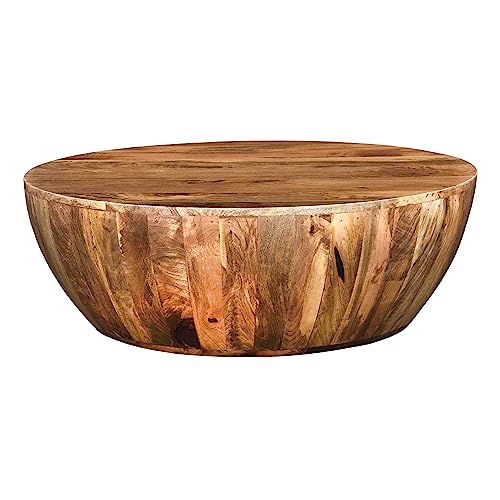 TUP THE URBAN PORT Arthur Mango Wood 35.5 Inch Coffee Table in Round Shape, Dark Brown