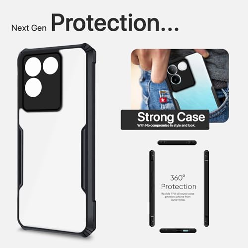 Image of Outlouders Back Cover for iQOO Z7 Pro 5G | Ultra Hybrid Transparent | Full Camera Protection | Raised Edge | Crystal Clear Bumper Case(Black)