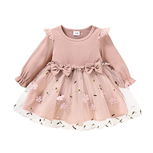 Niños pequeños, bebés recién Nacidos, niñas, Manga Larga con Volantes, Acanalado, Vestido de Tul, Vestido de Princesa, Trajes Volantes Corta (Red, 9-12 Months)