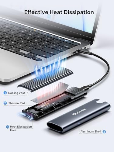 dockteck M.2 NVMe SATA SSD Enclosure, Tool-Free 10Gbps USB 3.2 Gen 2 NVMe to USB Adapter Case for SSDs 2230/2242/2260/2280, External SSD Reader Supports M-Key/B+M Key and UASP