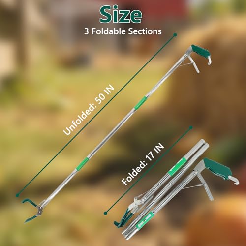 Image of 50 Inch Collapsible Snake Tongs, Heavy Duty Rust Proof Stainless Steel Snake Grabber Tool with Non-Slip Rubber Coated Jaw & Handle, 3-Section Folding Reptile Catcher for Catching & Wildlife Handling