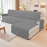 YSTELLAA 100% Wasserdicht Couch Überzug L Form 3 Sitzer, Sofa Cover L Shape Reversibel Universal, Gesteppte Sofa Überzug Ecksofa rutschfest, Couch Bezug Ecksofa Ratzfest Waschbar, Hellgrau