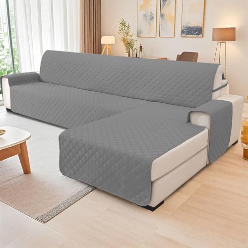 YSTELLAA 100% Wasserdicht Couch Überzug L Form 3 Sitzer, Sofa Cover L Shape Reversibel Universal, Gesteppte Sofa Überzug Ecksofa rutschfest, Couch Bezug Ecksofa Ratzfest Waschbar, Hellgrau