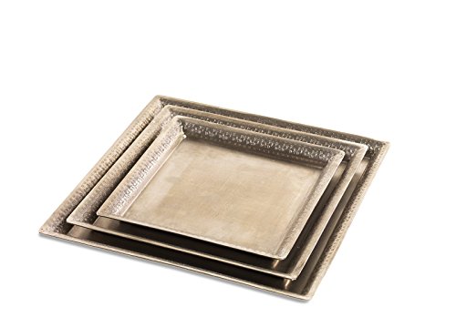 Preisvergleich Produktbild Handgeätztes Eisen-Tablett, antikes Nickel, klein, 25 x 25 cm