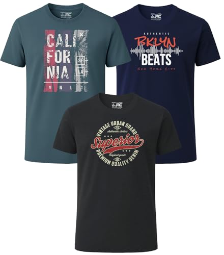 Image of JRC Just Royal Clothing 3 Pack Men's Printed Crew Neck T-Shirts, 100% Cotton Short Sleeve Graphic Tops (P6, XXXL)