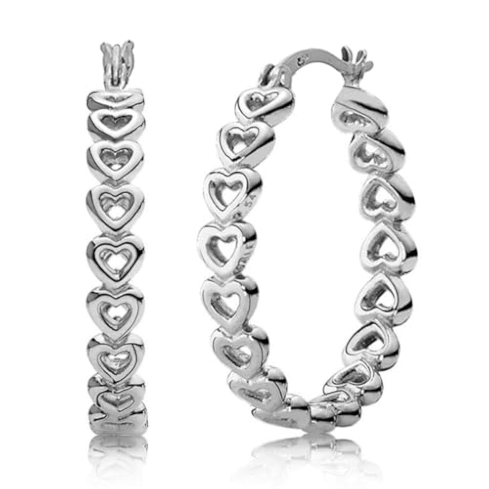 Women's 925 Sterling Silver Rhodium-Plated True Love Hoops