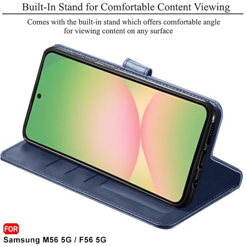 Image of TheGiftKart Flip Back Cover Case for Samsung Galaxy M56 5G / F56 5G | Dual-Color Leather Finish | Inbuilt Stand & Pockets | Wallet Style Flip Back Cover Case (Faux Leather, Blue & Sky)