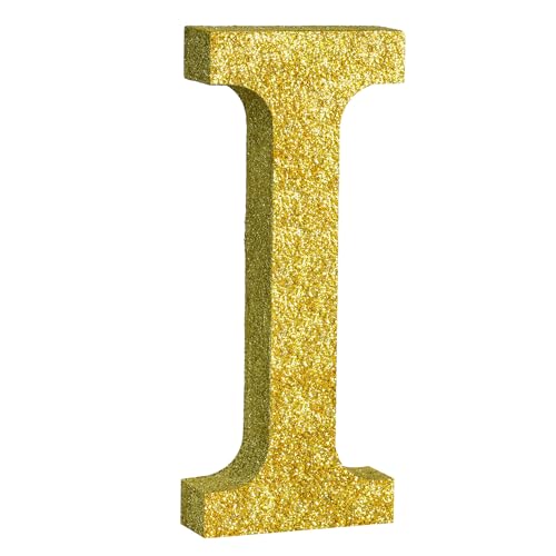Image of TONIFUL 8 Inch Gold Glitter Letter I Table Centerpiece A-Z Gold Birthday Party Decorations,Gold Alphabet I for Birthday,Chrismas,Graduation,Bridal Shower,Wedding,Anniversary Party Supplies