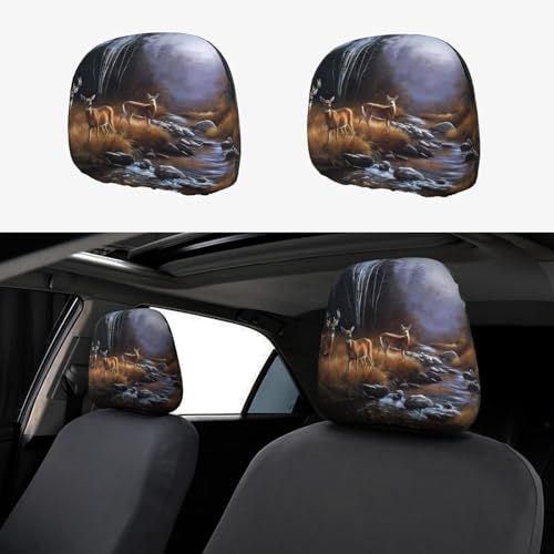 WANLON Beauty Deer - Funda personalizada para reposacabezas de coche, 2 piezas, accesorio interior de moda para coches, SUV, camiones y furgonetas