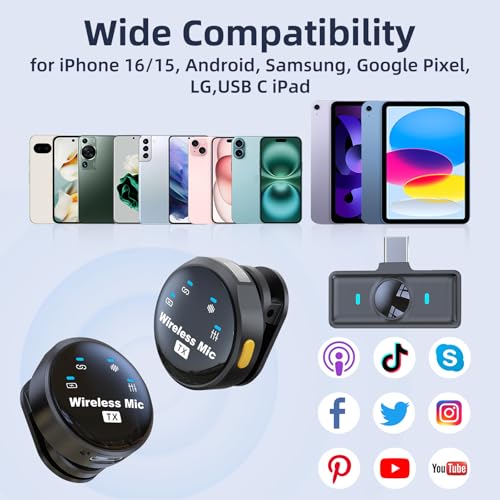 NPTCL Wireless Lavalier Mini Microphone for iPhone 17 16 15 - Noise Canceling USB C Phone Microphone for Android Video Recording Vlogging TikTok, Magnetic Lapel Mic with Charging Case — view 6