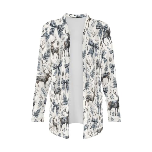 Image of Fall Maple Leaf Cardigan Sweaters for Women Long Sleeve Cardigan Soft Drape Open Front Dusters V-Neck Jackets Dressy