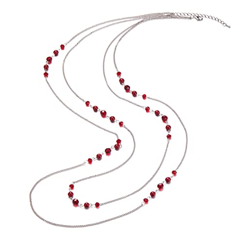 Noessla Long Silver Necklace For Women Bohemian Layered Statement Costume Long Necklaces For Women Fashion Jewelry Mothers Day Gifts(Red) #TOP1