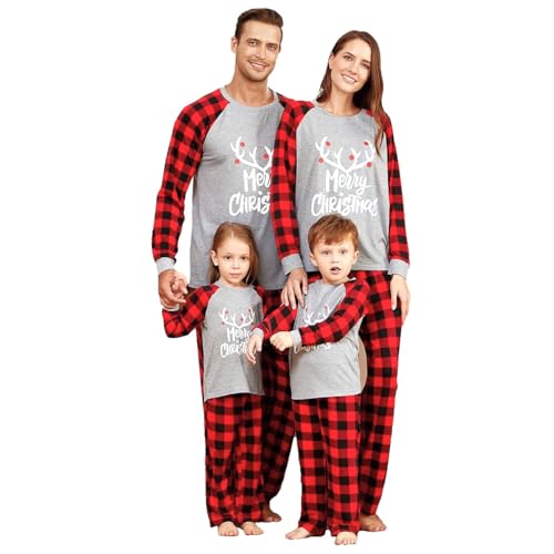 IFFEI Christmas Pyjamas Matching Family Pajamas Sets Xmas Pjs Letter Print Tops and Plaid Pants Sleepwear Nightwear for Women Men Kids Baby Pet Men L