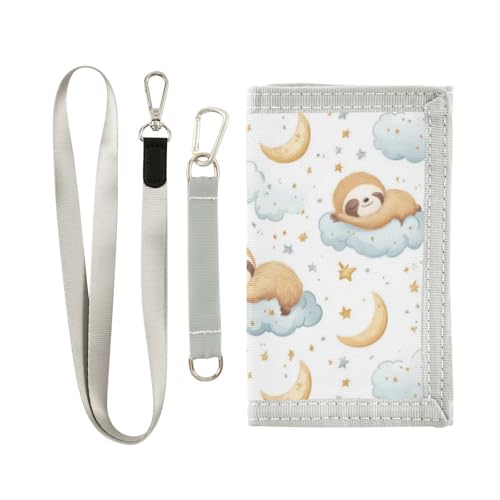 Wusikd Cute Sloth Kids Wallet for Boys Girls Clouds Moon Stars Toddler Trifold Wallet Novelty Wallet for Teens Women Men