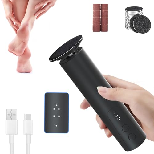 WYEDJHF 足用電動カルスリムーバー 2イン1 充電式 ポータブル 電動フットファイル ネイルグラインダー サンドペーパーディスク付き 男女兼用 死んだひび割れた硬い肌用 6段階速度調節可能 (ブラック)