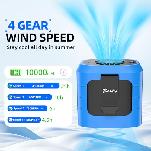 Miniatura 2 de Zeadio Ventilador Portátil Con Clip De Cintura, 4 Velocidades, 10000 Mah, Funciona Con Pilas, Manos Libres, Con Función De Carga E Iluminación, Para Sofocos, Hogar, Oficina, Viajes, Deportes Al Aire