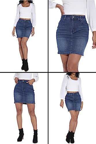 Guanyy Women's Stretch Denim Mini Skirt - Slim Fit & Stylish (Blue, X-Large) #TOP6