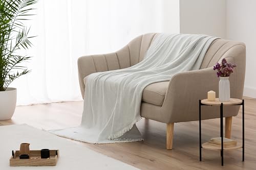 Extra weiche Baumwolldecke mit Streifenmuster, Mehrzweck-Tagesdecke für Sofa, Bett, dekorativer Bezug und Fular (Hellgrau, 120x180 cm)
