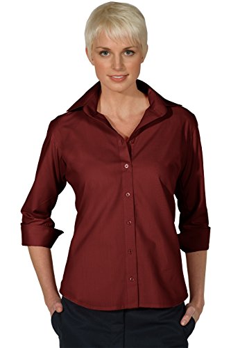 Edwards Garment Women's 3/4 Sleeve Poplin Blouse, Burgundy, Medium #TOP26