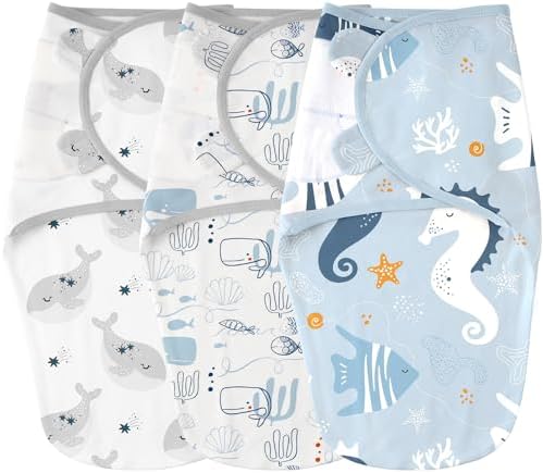 Yoofoss Baby Swaddles for Newborns 100% Cotton, Adjustable Swaddle 0-3 Months 3 Pack Newborn Swaddle Sack, Breathable Soft(Small)