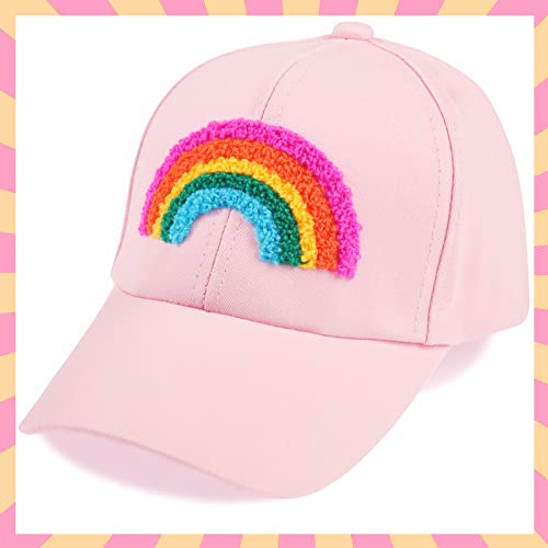 Mini Angel Girls Baseball Cap Kids Adjustable Ponytail Hat Rainbow Messy Bun Cap, Rainbow Pink #TOP1