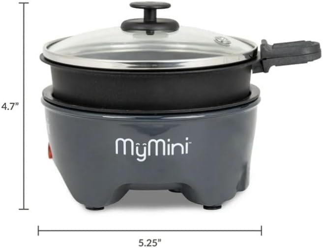 My~Mini 5~inch Noodle Cooker & Skillet Electric Hot~Pot, Compact Non~Stick Appliance for Ramen, Pasta, Stir Fry, Eggs, Pancakes, Dorms, RVS, Portable with Cool~Touch Handle & Preheat Indicator.