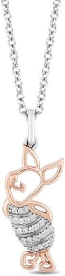 Round Cut Diamond 925 Sterling Silver 14K Rose Gold Finish Diamond Cute Piglet Pendant Necklace for Women's