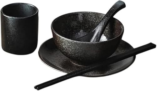 Rutexc 食器セット:お皿、ボウル、カップ、箸、スプーンなど。陶器製の食器セット。一人暮らしやアウトドアなどに最適です。食器洗い機対応。