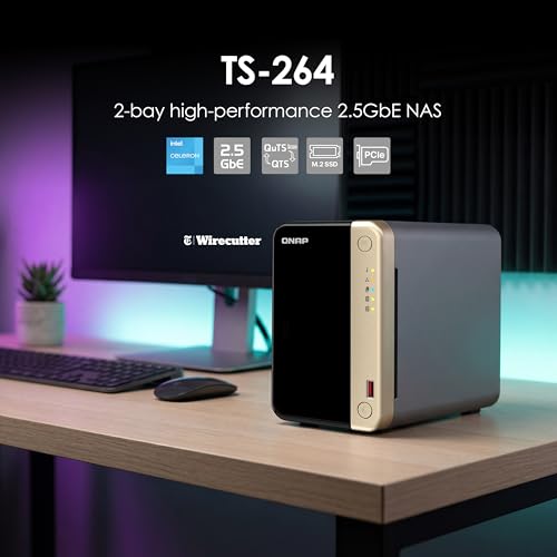 Image of QNAP TS-264-8G-US 2 Bay High-Performance Desktop NAS with Intel Celeron Quad-core Processor, M.2 PCIe Slots and Dual 2.5GbE (2.5G /1G /100M) Network Connectivity (Diskless)