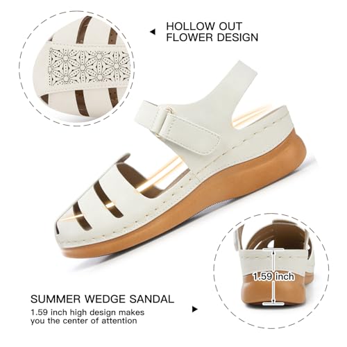 Image of SHIBEVER Wedge Sandals for Women Comfortable Closed Toe Dressy Summer Shoes | Comforta for 40% Enhanced Arch Support Fisherman - No Ankle Rubs for All-day Commutes Lightweight Casual Outdoor Shoes