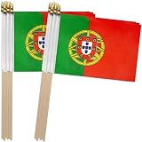 TSMD Portugal Stick Flag Portuguese Small Mini Hand Held Flags,5x8 Inch,12 Pack