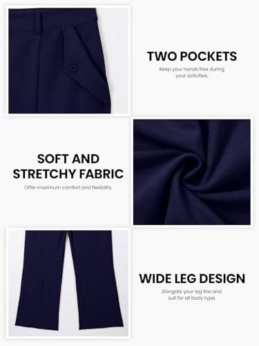 Charming Ashley Plus Size Women's Wide Leg Dress Pants - Slacks for Business Casual, Work Clothes for Office Deep Blue — view 5