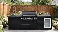 114 Inch Outdoor Kitchen Island, 6 Burner Propane Gas BBQ Grill 83500 BTU, 304 Stainless Steel Black Grill Station with Sink, Refrigerator, Rotisserie, For Patio, Lawn, Backyard, Black