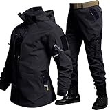 [Ｋａｙｉｙａｓｕ] 作業着 上下セット メンズ ウインドブレーカー 春服 耐久防水 防風 防寒着 保温 大きいサイズ フード付き 取り外し可能 多ポケット 登山ジャケット 釣り バイク アウトドア かっこいい 春秋冬 (3XL ブラック)