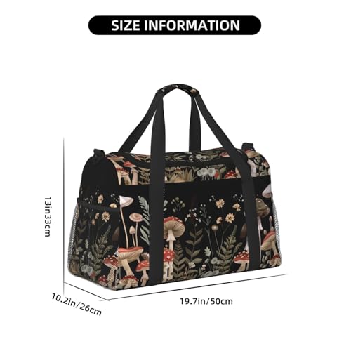 Duffle Bag Retro Mushroom Plants Leaves Travel Duffel Bags for Men Women with Adjustable Strap Carry on Gym Bag Overnight Weekender Bag3