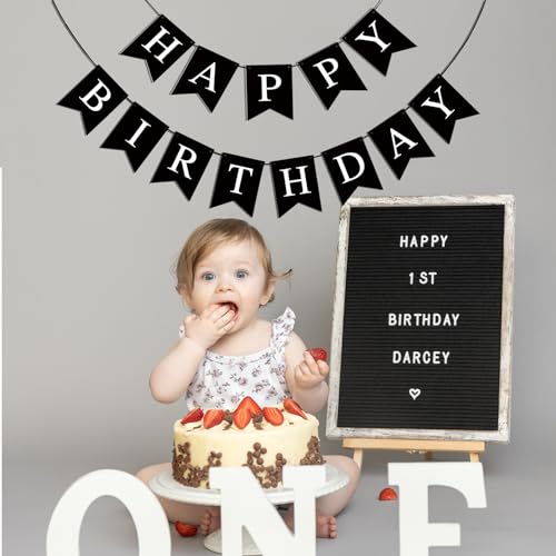 image for Imtively Happy Birthday Banner, Black Happy Birthday Decorations Birth