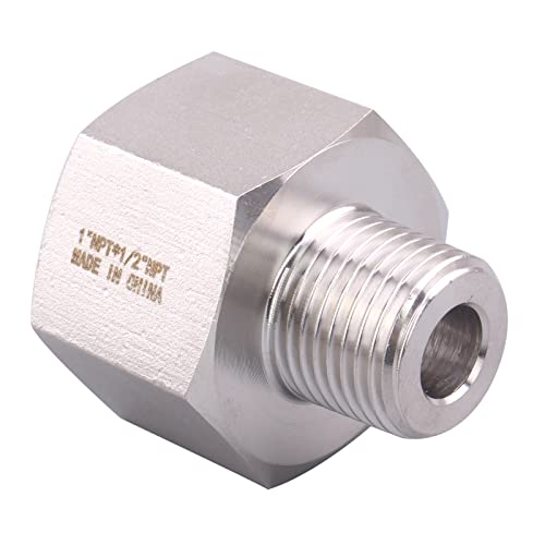 Image of Forged Reducer Adapter Fitting - Stainless Steel 304 Reducing Pipe Connector, 1 inch NPT Female x 1 /2 inch NPT Male (pack of 2)