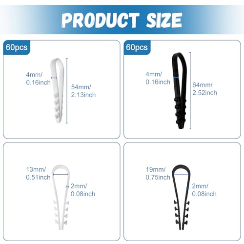 120 Stück Schlaufendübel,Kabelschellen zum Schrauben,Kabelschellen Nagelschellen Spannbereich 3-13mm/6-20 mm,Kabelhalter,Kabelschellen Befestigungen Wand für Netzwerkkabel (Weiß,Schwarz)