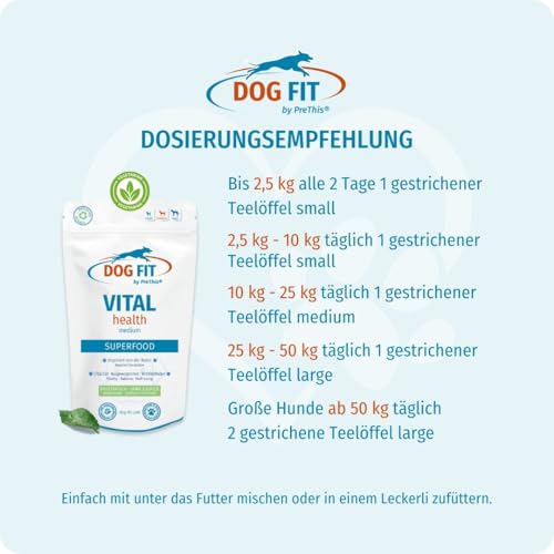 DOG FIT by PreThis® VITAL Health für Hunde - Natürliche Superfoods für Vitalität I Mit den Vitalpilzen Reishi, Shiitake & Cordyceps I Kurkuma, Ginseng & Vitamin D3 I Größe M (10–25 kg)