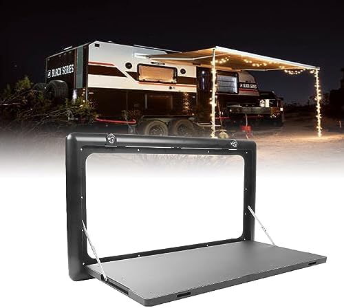 Aluminum RV Table, RV Foldable Picnic Table, RV Folding Wall Table, Wall Mount Camping Picnic 800x450mm/31.5x17.7 Inch, 25KG/55.11lb Maximum Load, for RV Caravan (Color : Black)