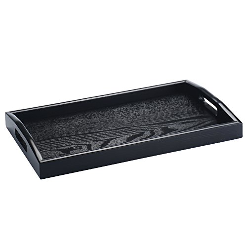 Jpcraft Rectangle Wooden Serving Tray Breakfast Tray With Handles, Black, 14 By 9-Inch #TOP1