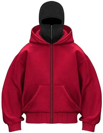 MenS Full-Zip Hooded Sweatshirt Relaxed Tech-Style Hoodie Streetwear Jacket Casual Winter Outdoor Wear