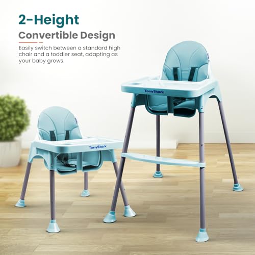Image of Tony Stark 3 in 1 Multifunctional Baby Feeding Chair & Detachable Tray |Soft Cushion Baby High Chair with Footrest | Dining Chair with Adjustable Height & Seat Belt for Kids, Toddler (Cyan Green)
