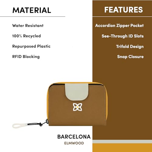 Image of Sherpani Barcelona, Nylon Bifold Zipper Pocket Wallet for Women, Travel Bag, RFID Protection