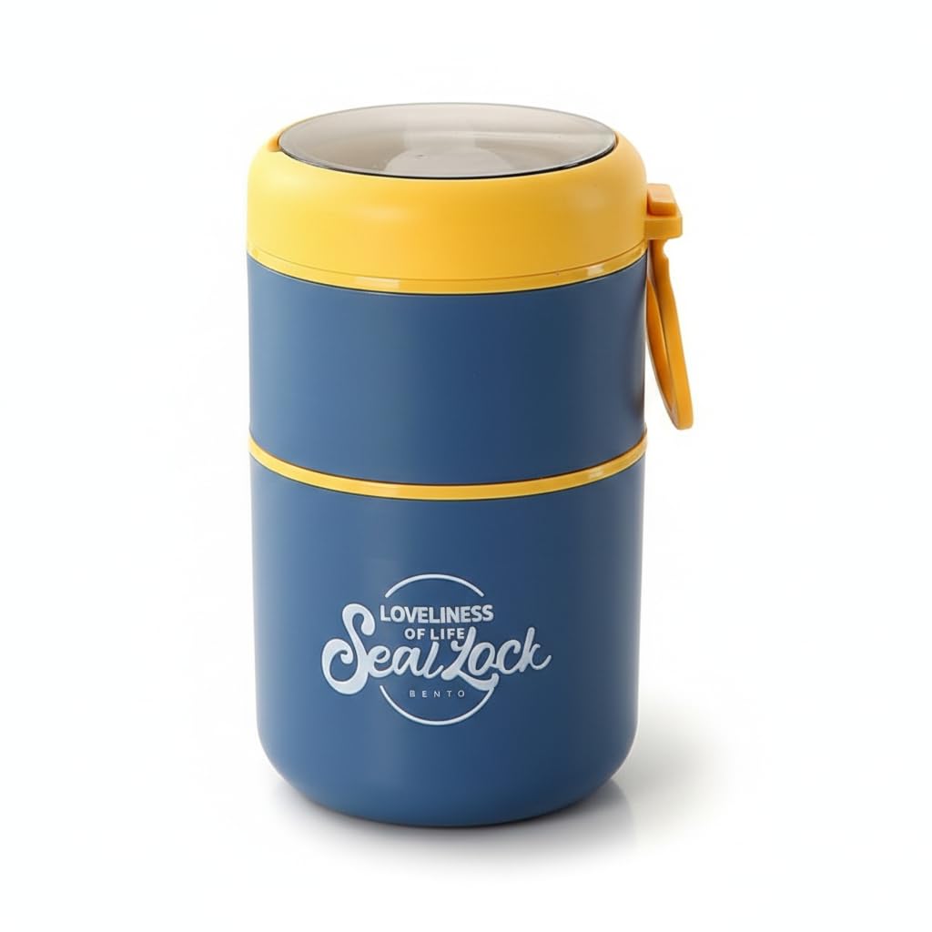 Insulated Stackable Bento Lunch Box, 780ml Double Layer 304 Stainless Steel Thermal Food Jar with Foldable Spoon for Hot & Cold Meals, Leakproof Container for Kids & Office – Blue/Yellow-picture-28