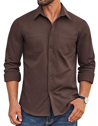 COOFANDY Mens Casual Button Down Work Shirts Untucked Long Sleeve Woven Shirt with Pockets
