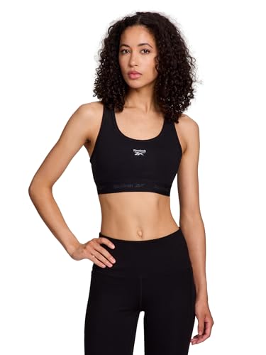 Image of Reebok High Speed Women's Medium Impact Sports Bra - with Removeable Cups & Elastic Hem Band, Black, M