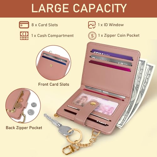 Image of Jogjam Coral Pink Rfid Ladies Wallet, Small Slim Thin Compact Credit Card Women Wallet, PU Leather Bifold Cash Zipper Coin Pocket ID Window for Female